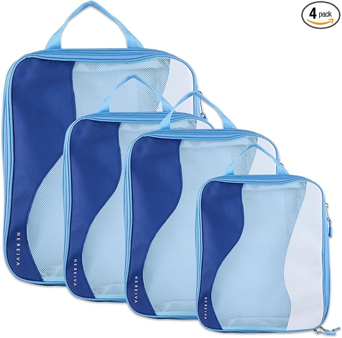 Compression Packing Cubes, 4 Set Packing Cubes for Travel, Travel Essentials for Men, Compressible Package Organizer for Suit