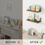 Floating Shelves, Wall Book Shelf with Brackets, 16 inch Wall Shelves Set of 3, Particle Board Wooden Shelf for Kitchen, Bath