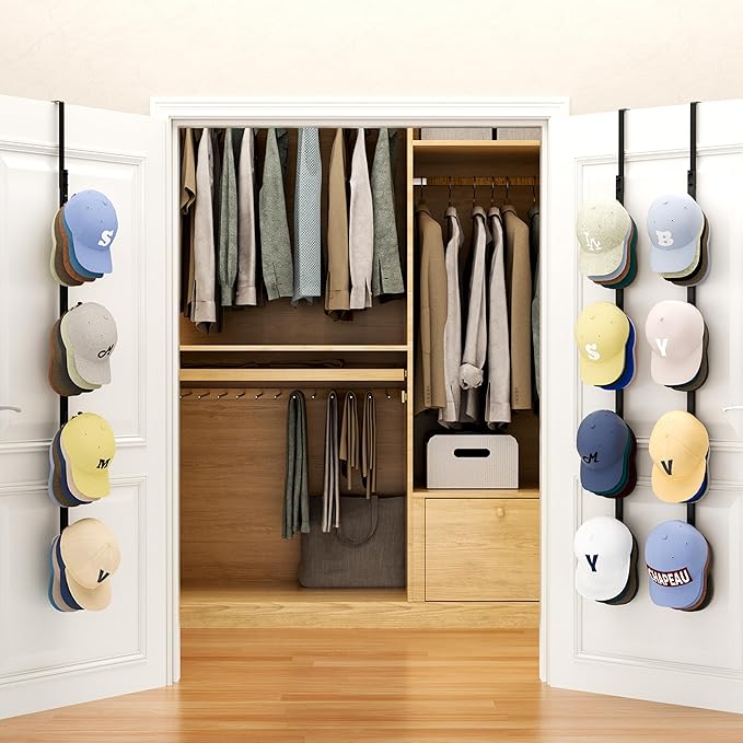 SWTYMIKI Over Door Hat Rack - 3 Packs Metal Hanging Hat Organizer with 12 Hooks Design, Baseball Cap Hanger Organizer Storage