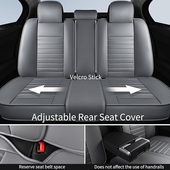 Leather Car Seat Covers, Waterproof Horizontal Stripes Front and Rear Car Seat Cover, Breathable Automotive Seat Covers for S
