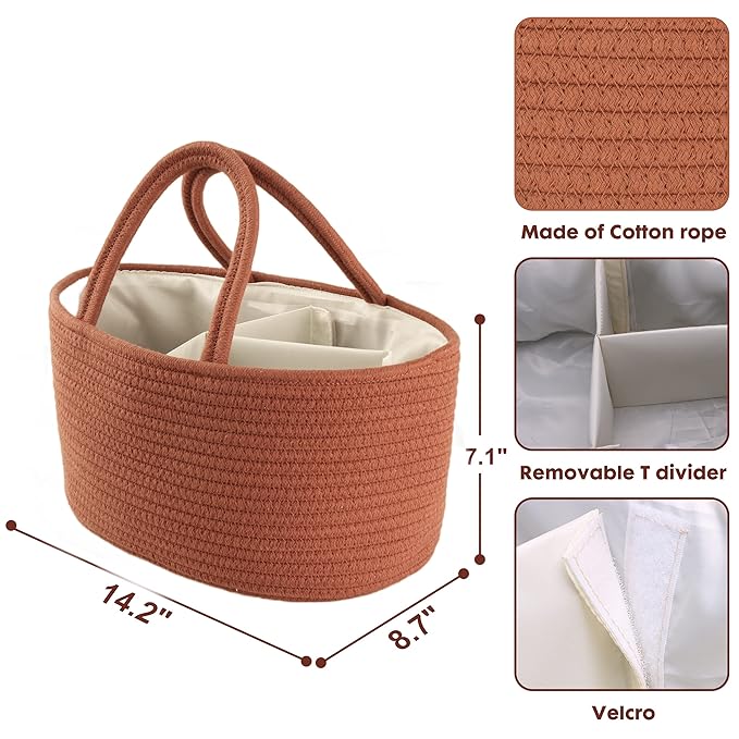 Baby Diaper Caddy Organizer for Girl Boy Cotton Rope Nursery Storage Bin Basket Portable Holder Tote Bag for Changing Table C