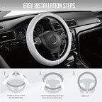 PIC AUTO Steering Wheel Cover, Silver Patterned Leather Patchwork Design, Universal Fit 14.5"–15.5", Anti-Slip, Odor-Free, So