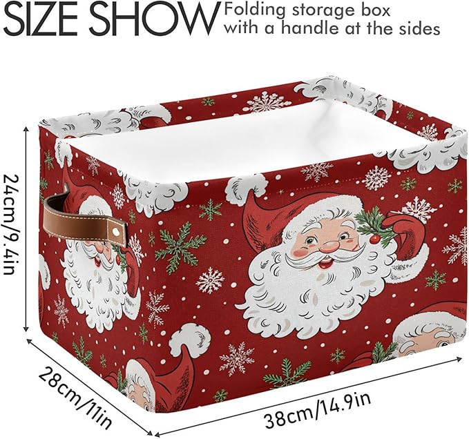 xigua Christmas Decoration Storage Basket Santa Collapsible Storage Bins Waterproof Canvas Storage Basket with Leather Handle