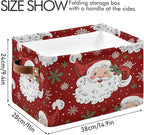 xigua Christmas Decoration Storage Basket Santa Collapsible Storage Bins Waterproof Canvas Storage Basket with Leather Handle