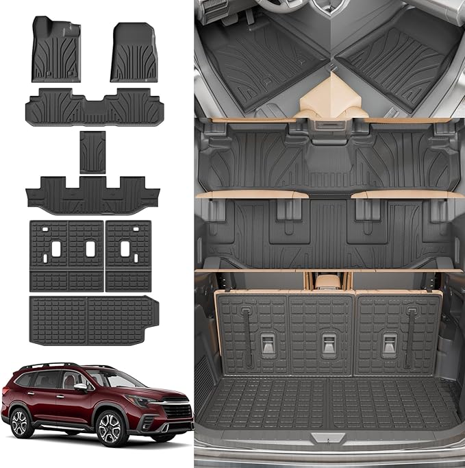 Floor Mats Compatible with 2019-2025 2026 Subaru Ascent Cargo Mat Liner TPE Back Seat Cover Protector 2023 Ascent Accessories (Fit 7&8 Seats, Trunk Mat+3rd Row Backrest Mats+Floor Mats)