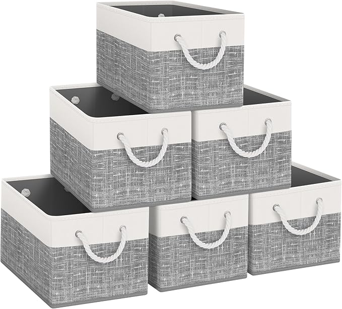 Fab Totes Foldable Storage Baskets - 6-Pack, Organize Toys, Books, Shelves, Closet - Large Storage Box with Rope Handles, Stu