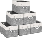Fab Totes Foldable Storage Baskets - 6-Pack, Organize Toys, Books, Shelves, Closet - Large Storage Box with Rope Handles, Stu