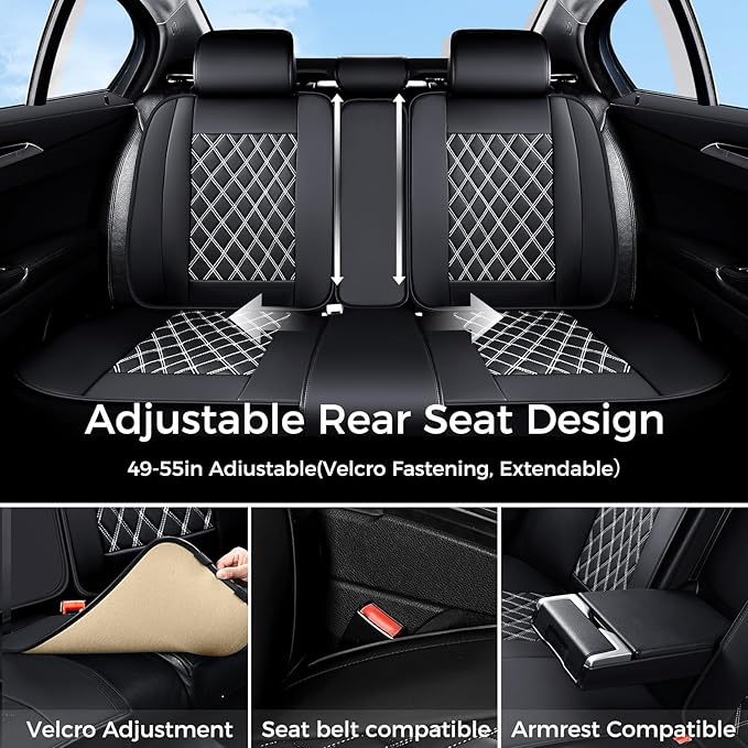 Huidasource Seat Cover 5 Layers, Car Seat Covers Full Set Faux Leather, Seat Covers for SUV, Side Open Design Airbag Pops Out