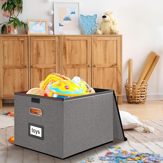 Huolewa File Organizer Box with Lid, Collapsible File Folder Organizer for Office Document Storage, Filing Box with Plastic S