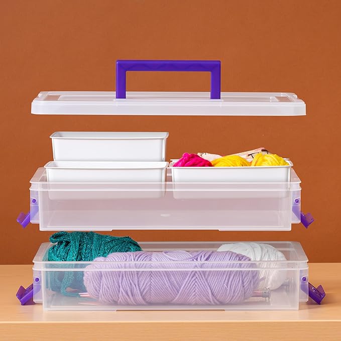 IRIS USA 9 Qt. Plastic Craft Storage Container Bins with Lids, 1 Pack, Small Art & Office Supply Organizer Tote, Sensory Bins