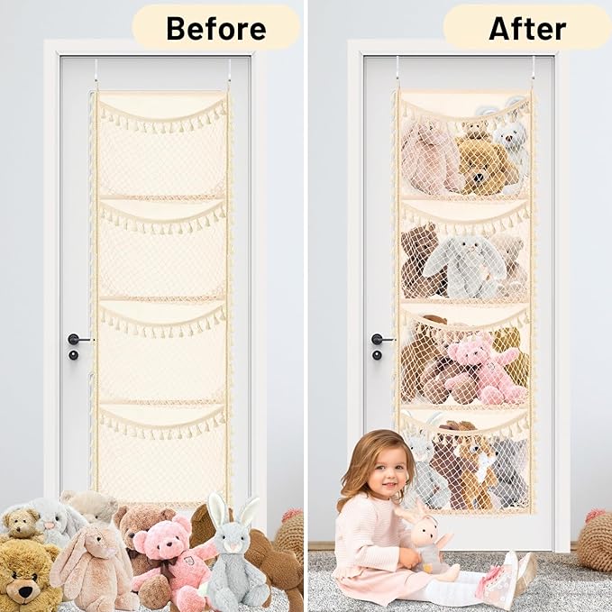 Over The Door Stuffed Animal Storage, Cotton Toy Organizer for Storage Plush Toys,Baby Supplies, Stuffed Animal Holder with 4