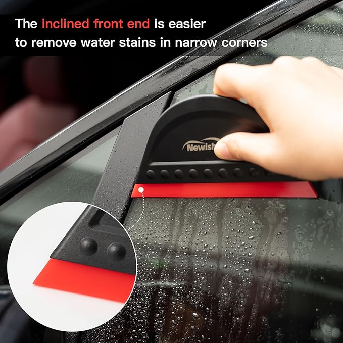 NEWISHTOOL Window Tint Squeegee Black Small Scraper for Vinyl PPF Tools, 3 PCS Different Hardness Channel Blade Mini Squeegee with Handle for Car Windshield Glass Mirror Cleaning Water Removal