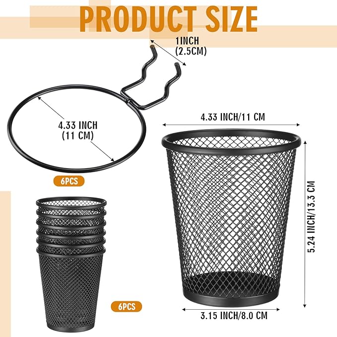 Spakon 6 Sets Pegboard Cups with Ring Hook, Peg Board Baskets Bin Holder Organizer Accessories Pegboard Pencil Cup Multipurpo