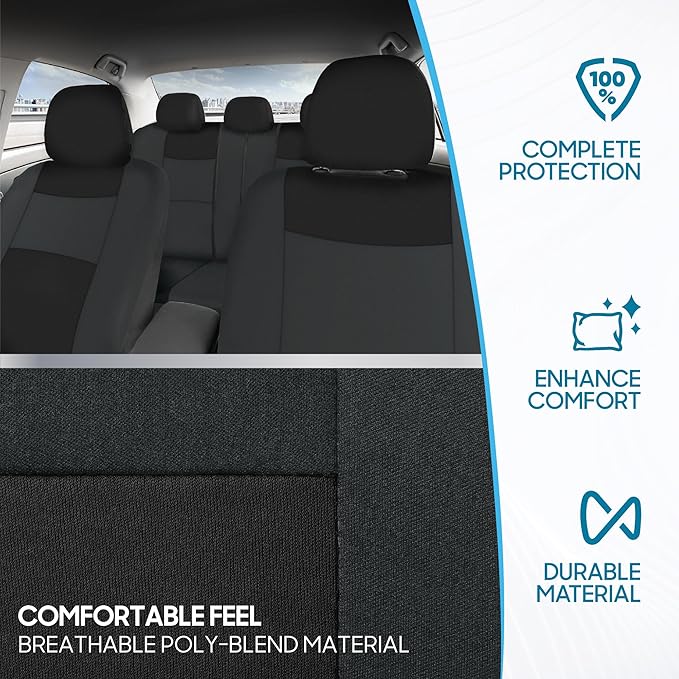 BDK PolyPro Car Seat Covers Full Set in Reverse Charcoal, Front and Rear Split Bench Seat Covers for Cars, Easy to Install Ca