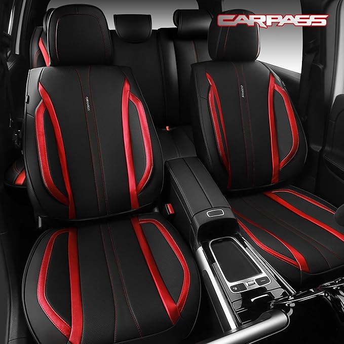 CAR PASS Nappa Leather Car Seat Covers, Durable Waterproof Luxury Universal Seat Covers for SUV Pick-up Truck Sedan, Anti-Sli