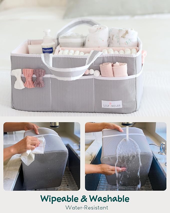 Lily Miles Baby Diaper Caddy Organizer, Girl Nursery Storage Basket with 8 Pockets, Baby Organizer and Storage, Easy-to-Clean