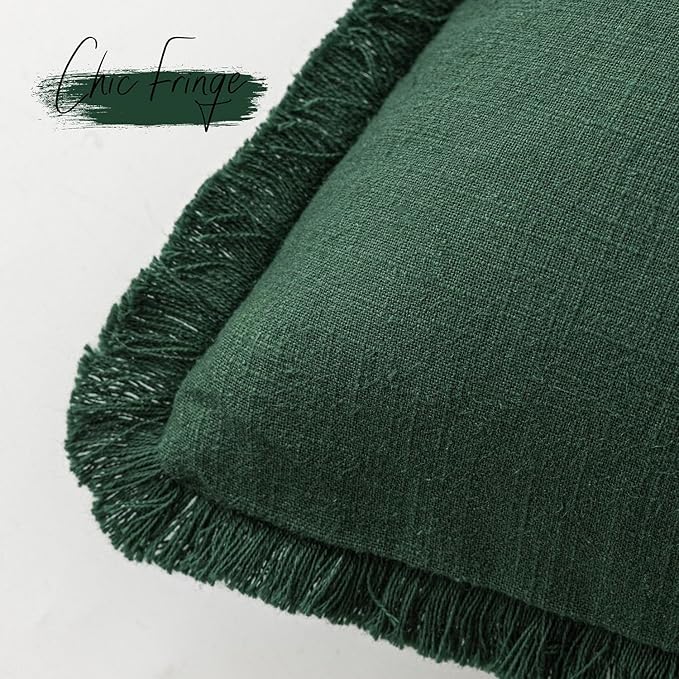 Foindtower Set of 2 Decorative Linen Fringe Lumbar Throw Pillow Covers Boho Farmhouse Cushion Cover with Tassels Soft Accent 