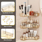 Asayuee 3-Tier Corner Bathroom Counter Organizer with Top Toothbrush Holders,Large Makeup Organizer Countertop with Brush Hol