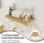 Fun Memories 24 x 12 Inch Deep Floating Shelves, 12 Inch Deep Rustic Wooden Book Shelf, Extra Deeper & Thicker Hanging Shelve