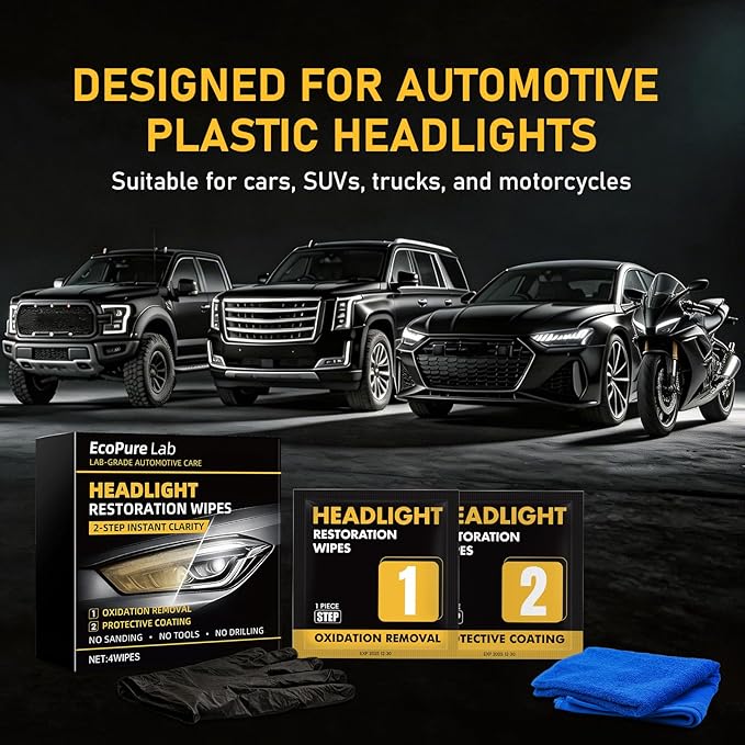 2-Step Headlight Restoration Wipes–No Sanding Car Headlight Restoration Kit with Oxidation Remover&Ceramic Coating,UV Protect