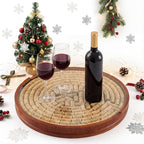 Maxdot Wine Cork Holder Decorative Wine Lover Creative Wedding Gifts for Couples Wooden Lazy Susan for Countertop with Glass 