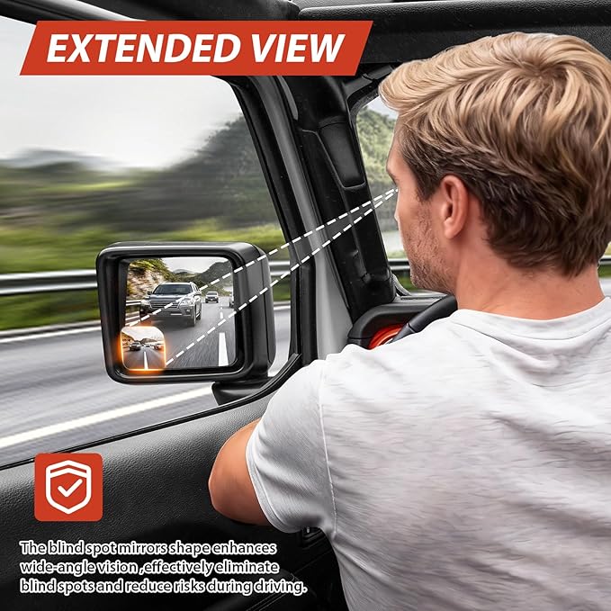 Blind Spot Mirror for Jeep Wrangler JL 2018-2026, 2 Side Mirror Blindspot Tool-free, Angle Adjustable Car Convex Mirror for Jeep Gladiator JT 2018-2026 Accessories