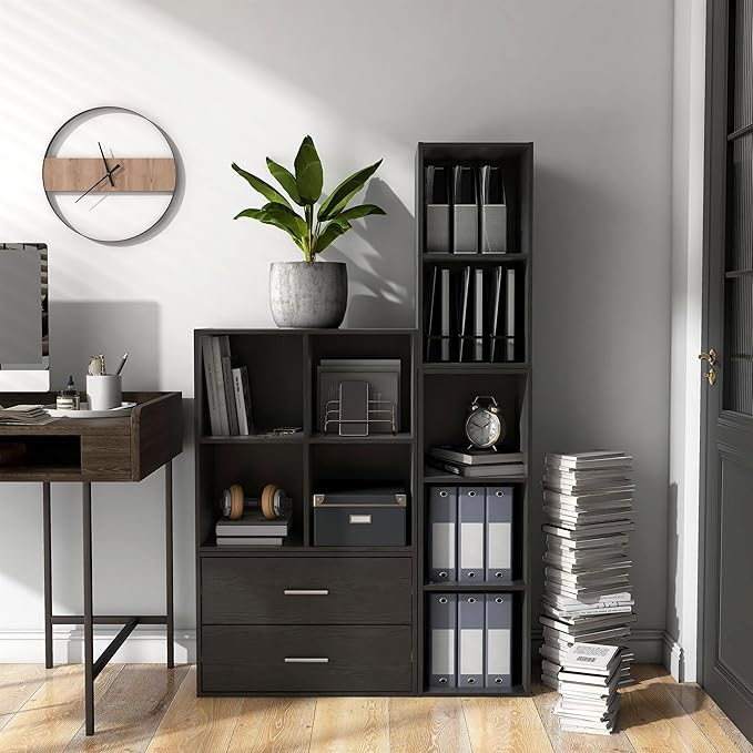 Homes: Inside + Out Apexa 4-Cube Storage Organizer Shelves, Stackable Wood Bookcase Fits Cubby Bins for Organization, Dorm Te