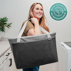 CleverMade Collapsible Tote Basket MAX (64L) – Extra Large Foldable Carry-All Storage Bin with Front Pocket, 60 lb Capacity L