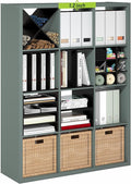 Furinno Cubicle Book Shelf, 12-Cube Bookshelf, Extra Thick Frame Reversible Bookcase with Open Back, 14.6" x 44" x 58", for L