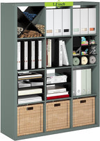 Furinno Cubicle Book Shelf, 12-Cube Bookshelf, Extra Thick Frame Reversible Bookcase with Open Back, 14.6" x 44" x 58", for L