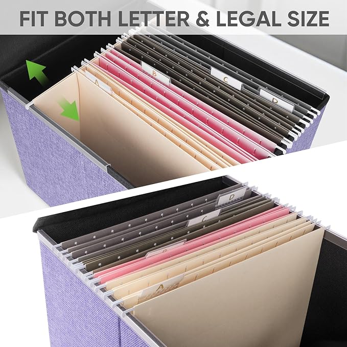 BALEINE File Organizer Box with Lid, Collapsible File Folder Organizer with Plastic Slide, Hanging File Folder Box for Office