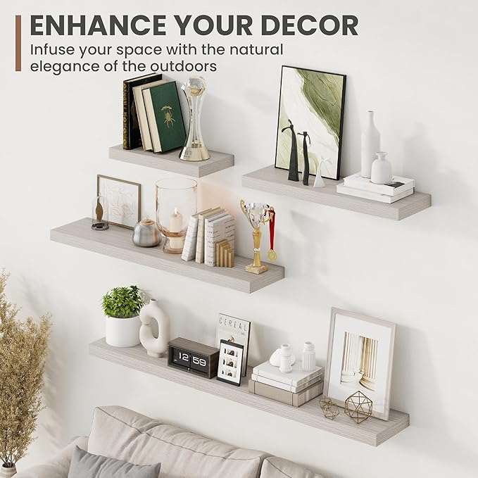 72 Inch Floating Shelves, 8 Inch Deep Floating Shelves for Wall, Hanging Shelf with Invisible Brackets, Deep Shelves for Bath