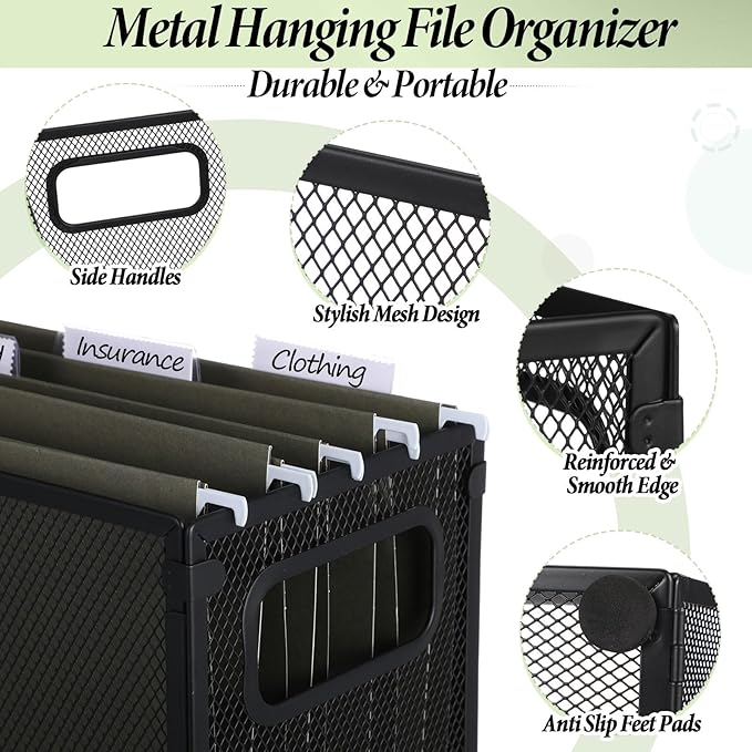 2 Pack Hanging File Holder, 10 Hanging Folders, Metal Mesh, Letter Size Folder Storage, Desktop Storage Cabinets, Office Scho