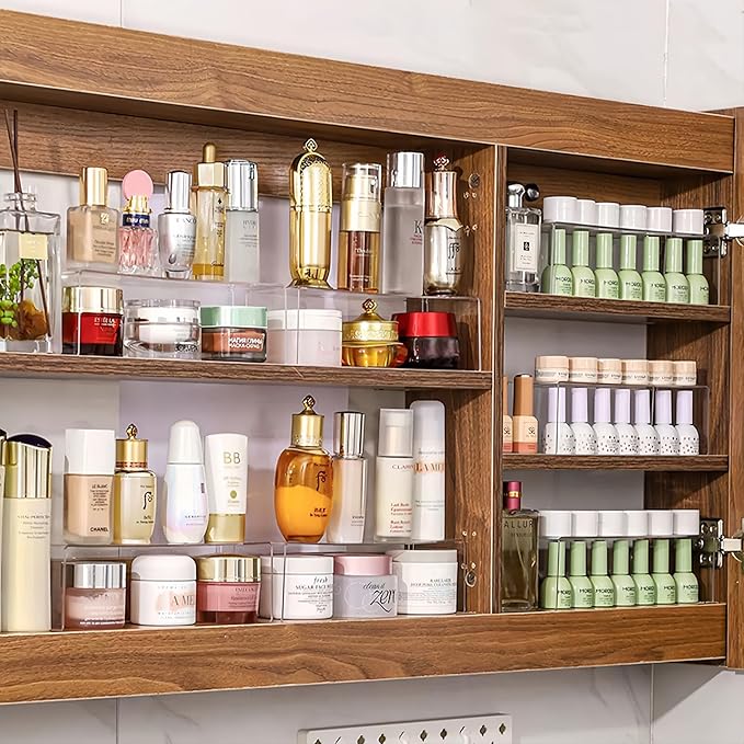4 Pack Acrylic Medicine Cabinet Organizer, Narrow Bathroom Mirrior Cabinet Storage Shleves, Clear Acrylic Storage Racks for V