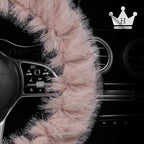 Fuzzy Winter Steering Wheel Covers for Women, Warm Cute Fluffy Car Wheel Cover for F150, Trucks, Jeep, Van, Soft Furry Auto Plush Large Car Handle Cover for Cold Weather, 15.2-16in, Pink