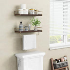 Floating Shelves Bathroom Shelves Over Toilet Set of 2, Bathroom Wall Shelves with Towel Bar, Wall Mounted Vanity Shelf for B