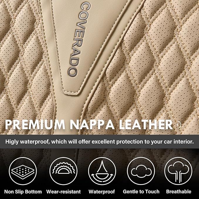 Coverado Seat Covers Front Seats, Waterproof Car Seat Covers, Luxury Leather Seat Covers for Cars, Automotive Seat Covers Lea