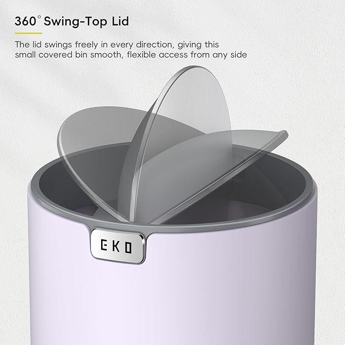 EKO Fandy 0.4 Gal/1.5L Mini Tabletop Trash Bin with Swing-Lid, Desktop Trash Can for Bathroom Countertop, Vanity, Coffee or Office, Small Garbage Bin (Lavender)