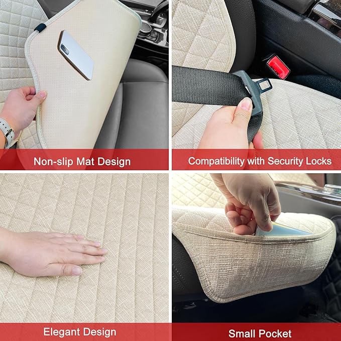 Linen Car Seat Covers Front Seat Covers Breathable Cloth Fabric Car Seat Protector - Universal Fit for Cars, Vans, SUVs, Truc