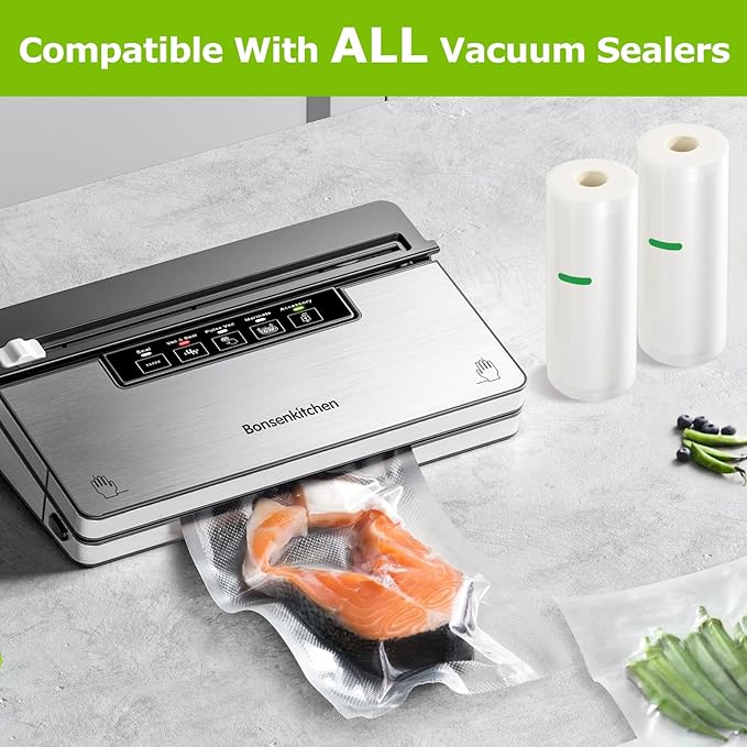 Bonsenkitchen Vacuum Sealer Bags Rolls, 8 in x 50 ft Rolls 2 pack Durable Food Sealer Bags, Commercial Grade, Heavy Duty, BPA