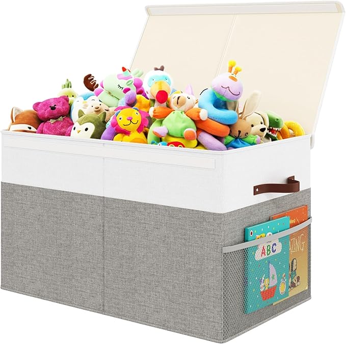 Large Toy Storage Box with Lid Upgraded Toy Storage Chest Organizer with Divider Foldable Toy Bin for Kids Boys Girls Playroo