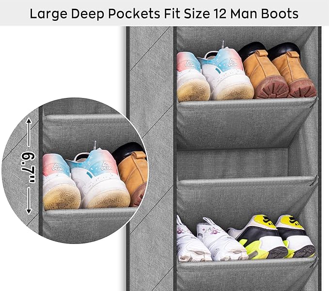 SLEEPING LAMB Over The Door Shoe Organizer for Closet with Large Deep Pockets, Narrow Shoe Rack for Door Hanging Boots Storag