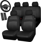CAR PASS Universal 13PCS 3D Air Mesh Car Seat Covers -100% Breathable Seat Covers Full Sets Steering Wheel and Belt Cover Airbag and Rear Split Bench Compatible for Automotive SUV Truck (Pure Black)