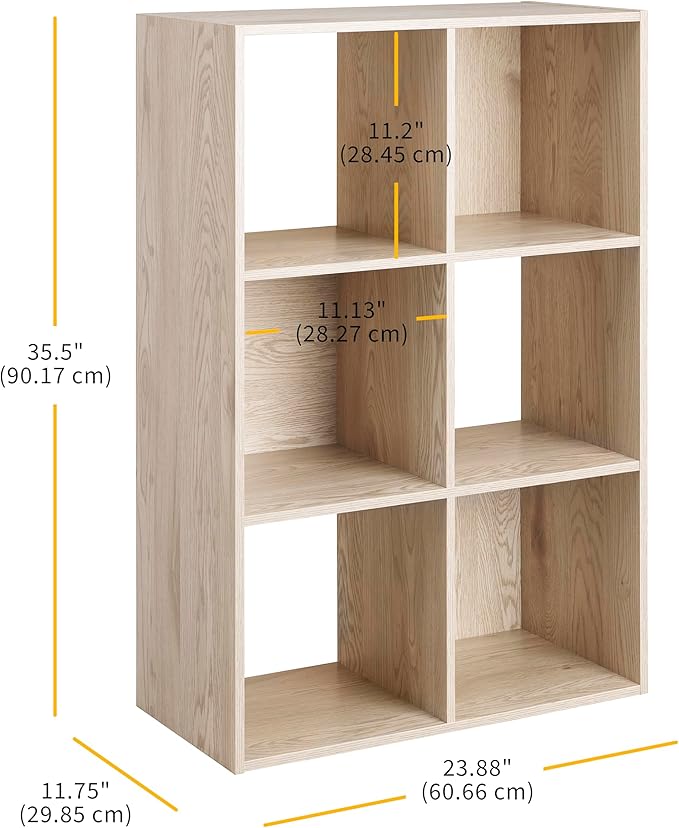 Whitmor 6 Cube Bookcase Storage Organizer, 3 Tier Stackable MDF Bookshelf, Open Storage Display Shelf, Storage Cabinet for Li