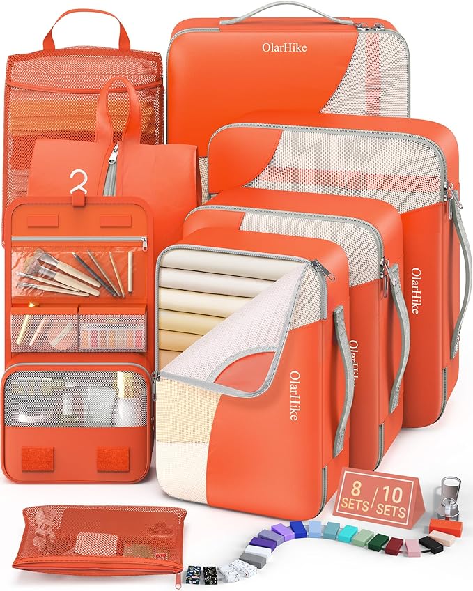 8 Set Packing Cubes for Travel, Gifts for Women Mom,Anti-Tearing Suitcase Organizer for Luggage with Shoe & Hanging Toiletry 