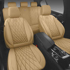 CAR PASS Piping Luxury Leather Seat Covers Full Set,5 Seats Leatherette Anti-Slip Waterproof Seat Covers Compatible with Fron