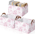 Boao 3 Pcs Pink Floral Foldable Storage Baskets Pink Hydrangea Laundry Basket with Handles Waterproof Storage Bins Fabric She