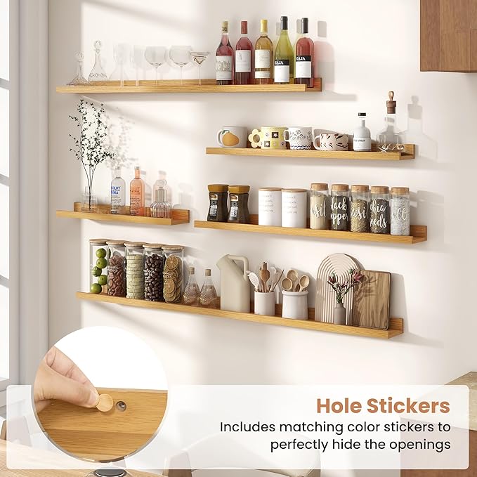 Fun Memories Picture Ledge Shelves Set of 2, 32 Inch Rustic Wall Mounted Floating Shelves with Lip for Home Storage and Décor