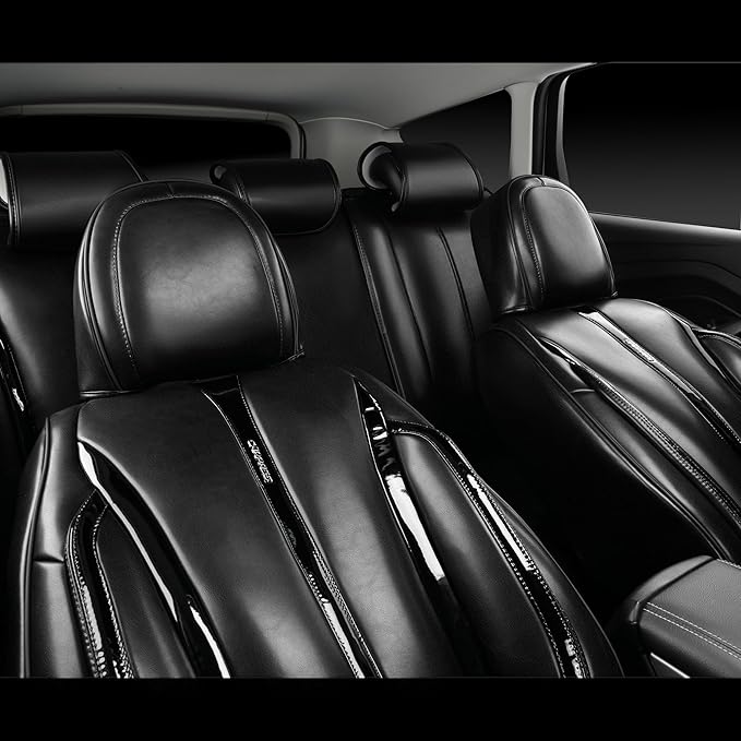 CAR PASS Ultra+ Nappa Patent Leather Car Seat Covers Full Set Universal Cushioned,Soft Breathable Waterproof Anti-Slip Driver