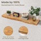 Fun Memories Floating Shelves for Wall Decor Set of 1-40 Inch Solid Elm Wood Live Edge - Rustic Natural Wall Shelves with Inv
